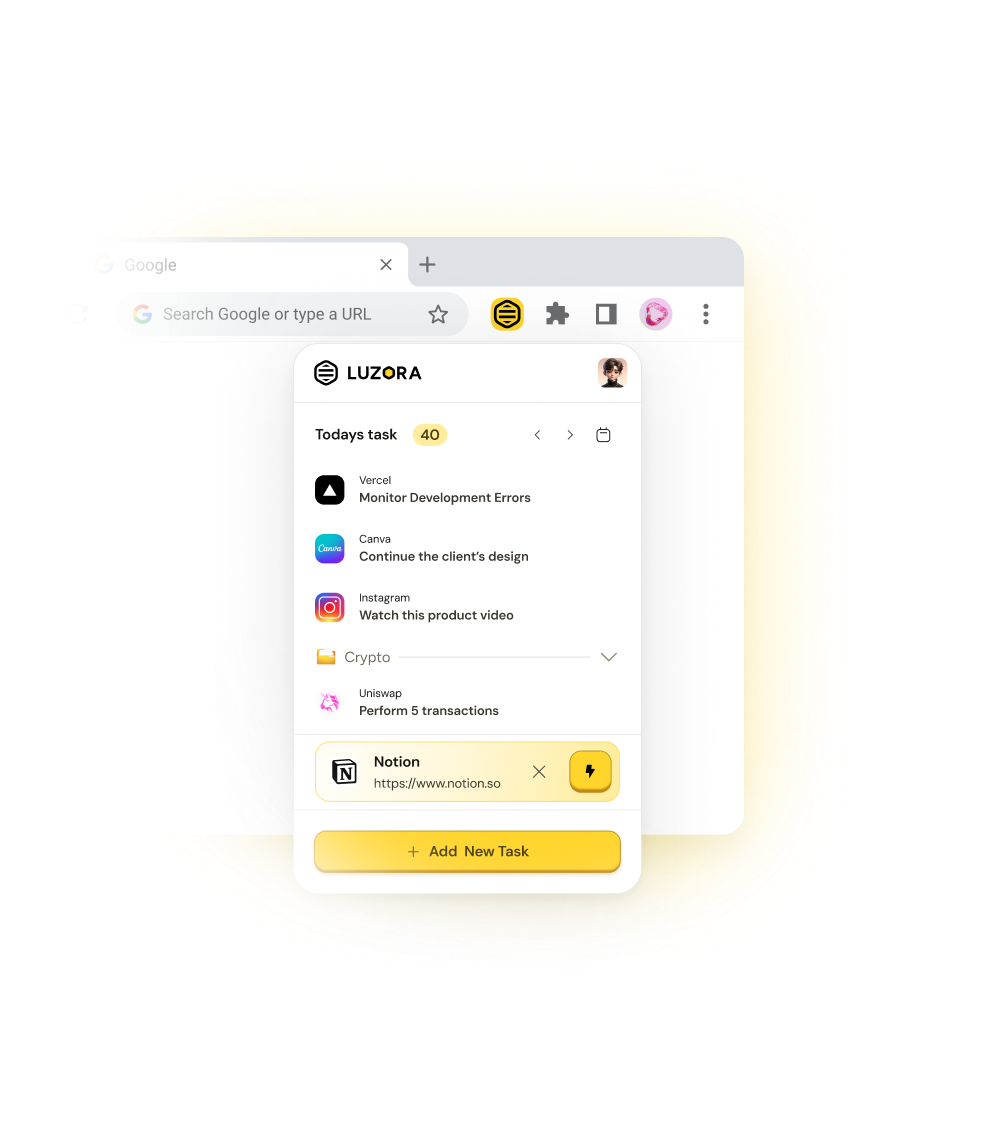 Luzora browser extension showing today's tasks